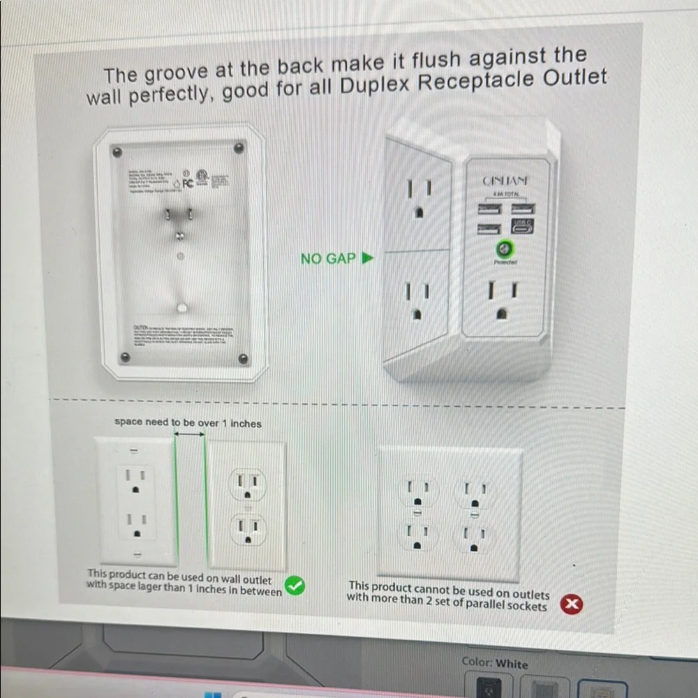 QINLIANF Wall Outlet Extender with USB Ports